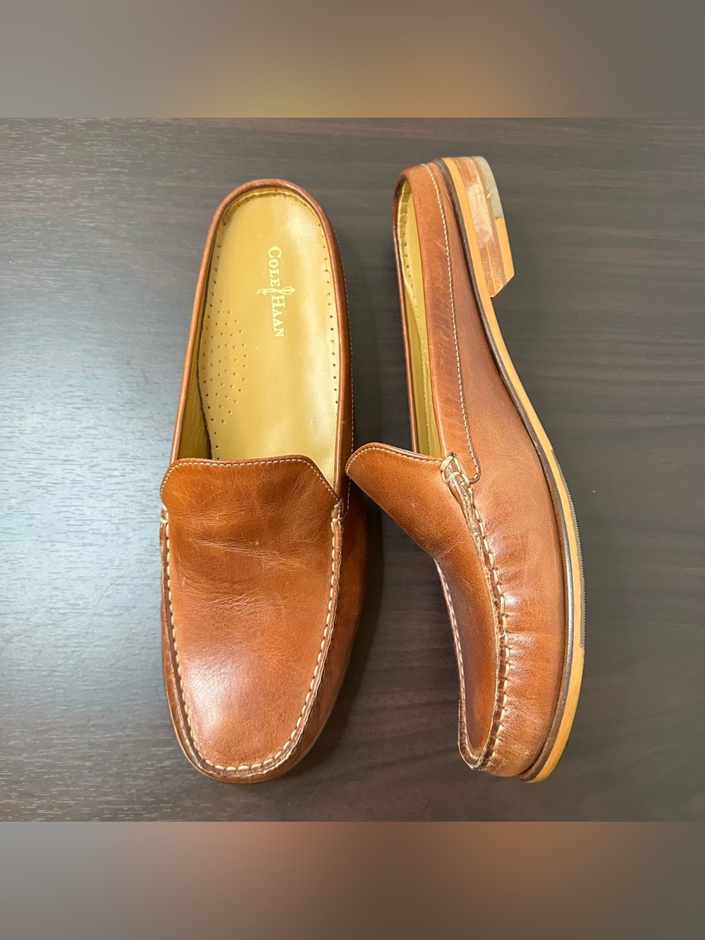 Cole Haan Brown Leather Ryan Mule Loafers, Size 11, Slip-On Flat Shoes, Preppy - Picture 15 of 16